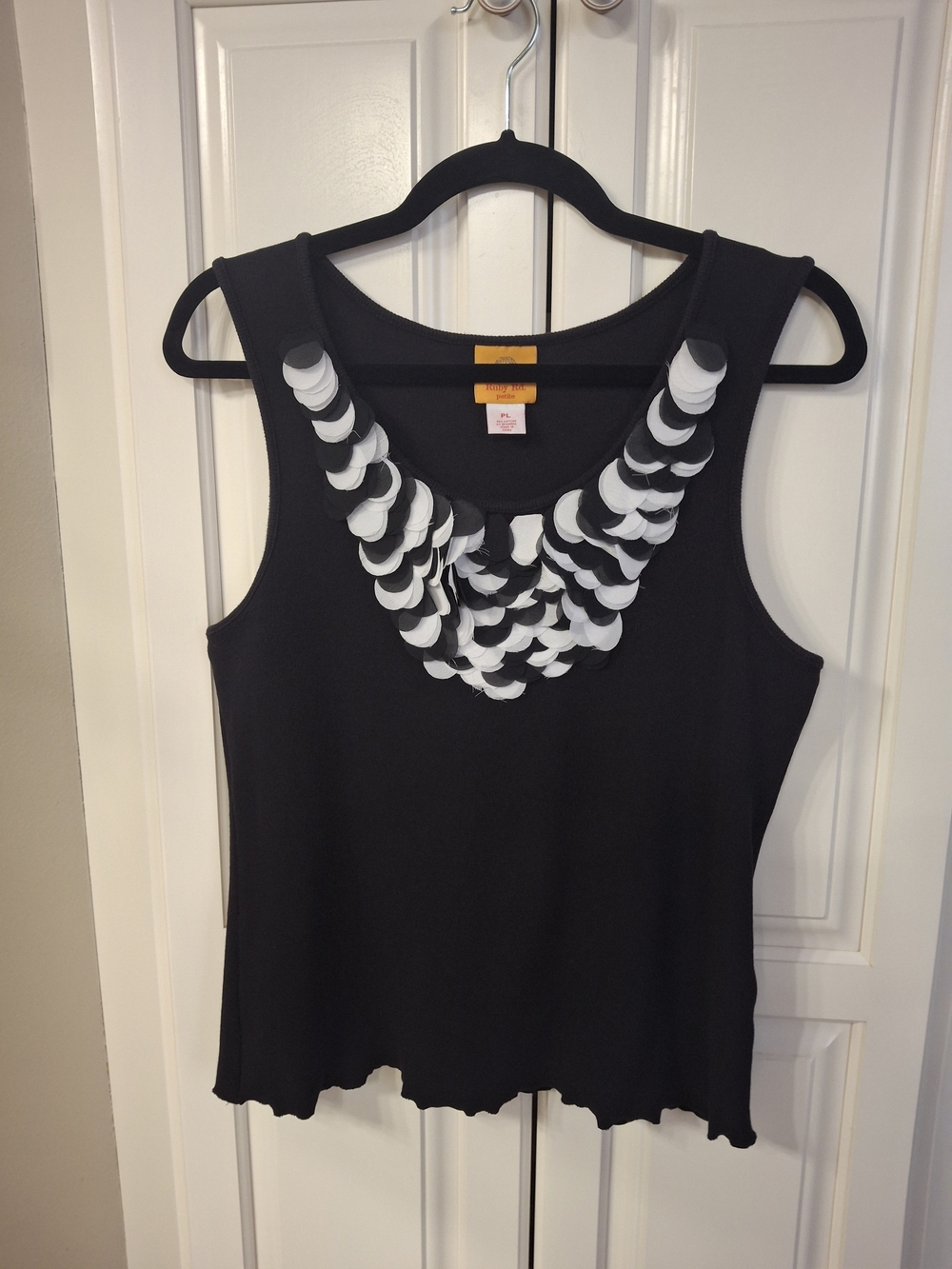 Ruby Rd. Black Tank Top with White Petal Appliqués